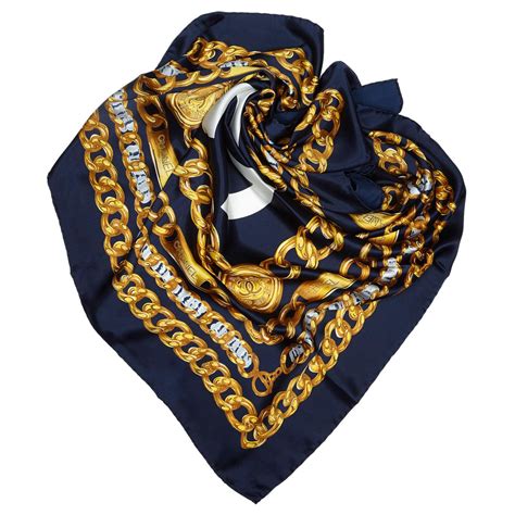 chanel scarf gold blue floral|authentic chanel scarf.